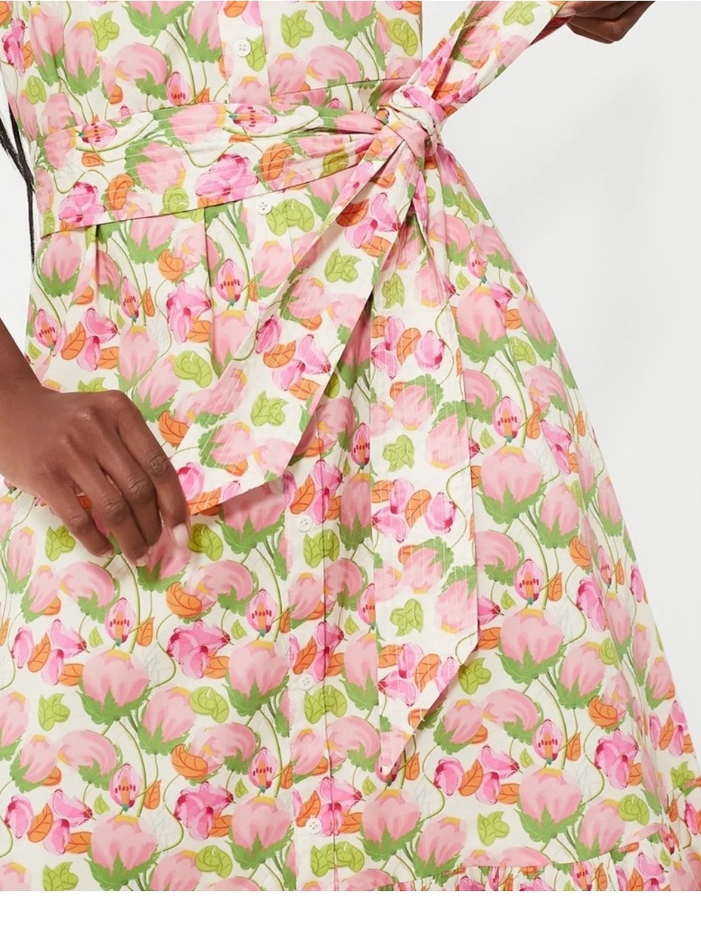 Tuckernuck Pink and Green Floral High-Neck Midi Dress - Picture 2 of 6